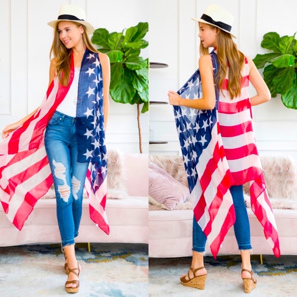 NEW ARRIVAL LIGHTWEIGHT AMERICAN FLAG KIMONO CARDIGAN OUTERWEAR - Picture 1 of 3